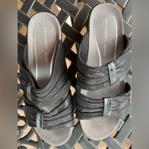 Rockport CHO 329 Black Metallic Fabric Rouched Accent Slip On Sandals 9 M